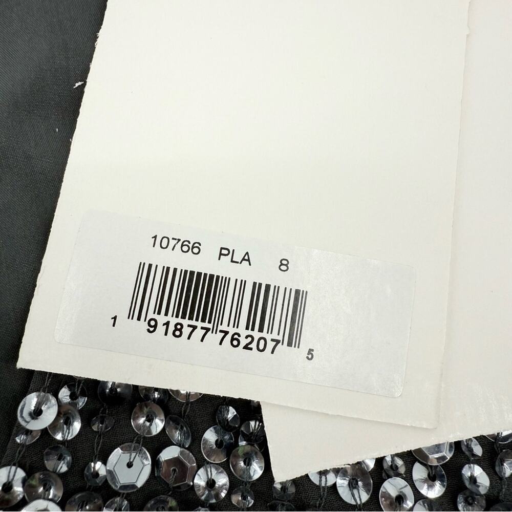 Mac Duggal Platinum Silver Sequin Cap Sleeve V-Neck Midi Dress 10766 NWT Size 8 - Picture 9 of 10